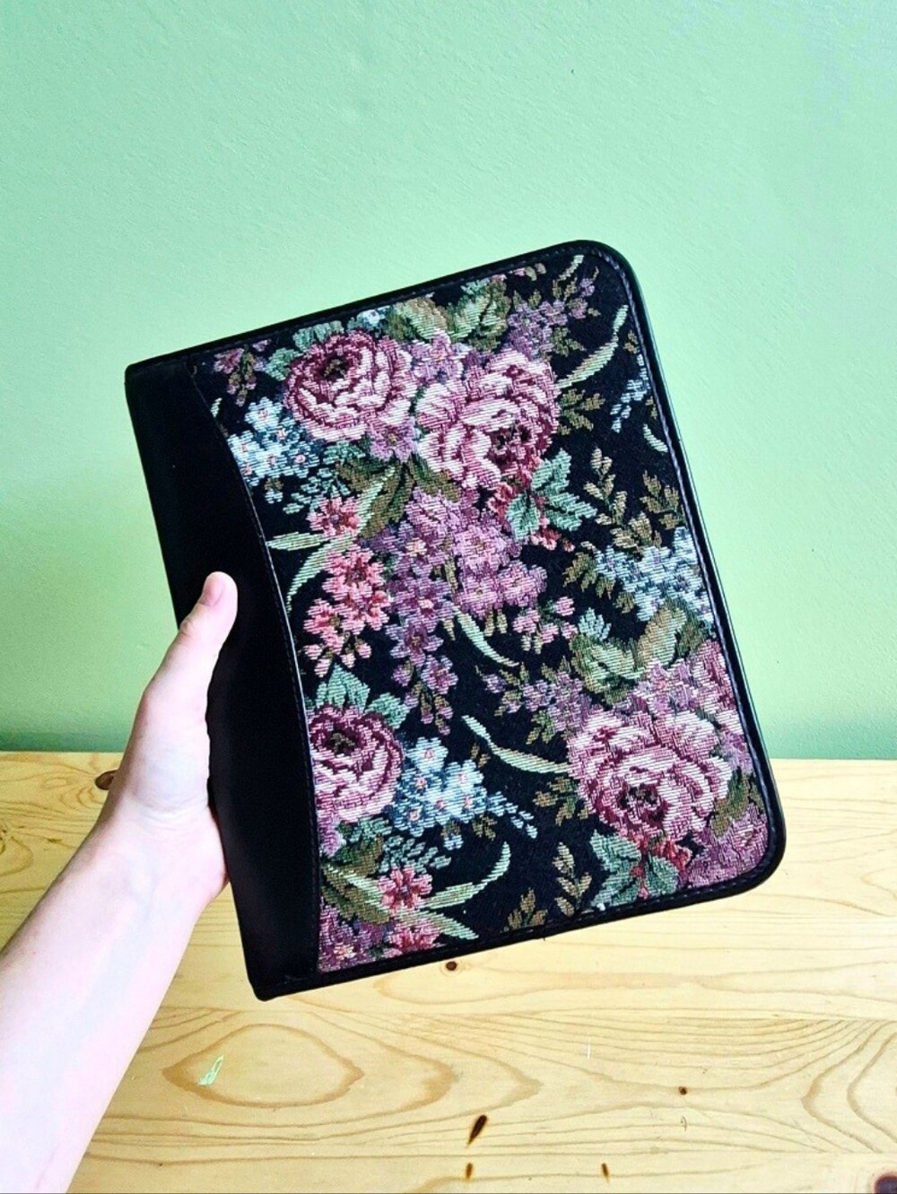 Vintage Franklin Quest Floral Tapestry & Leather 7-Ring Planner